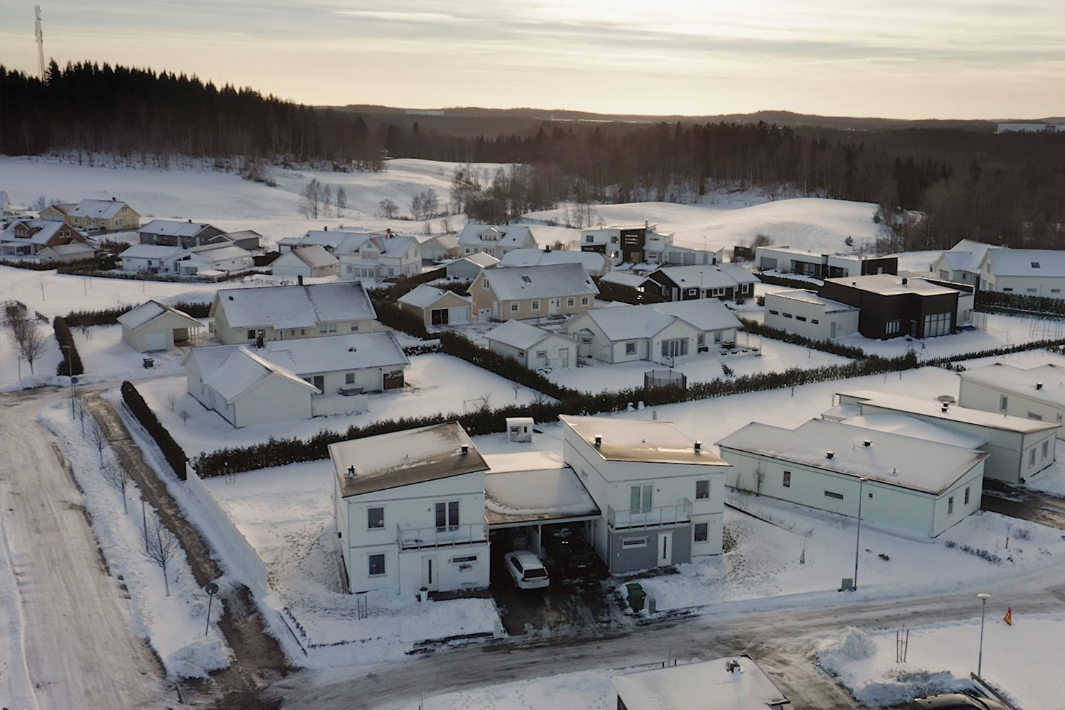 villaområde med pelletsvärme